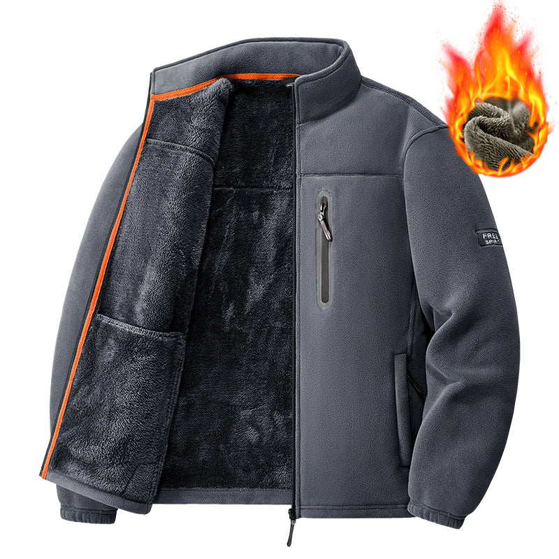 Herren nan Thermo-Fleecejacke mit hochflorigem Teddyfutter, Brust-Reißverschlusstasche und winddichter Front Drune