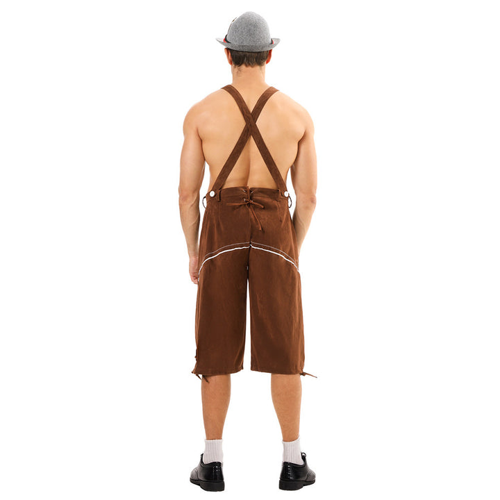 Herren nan knielange Wildlederimitat Lederhose mit detaillierter Stickerei Drune