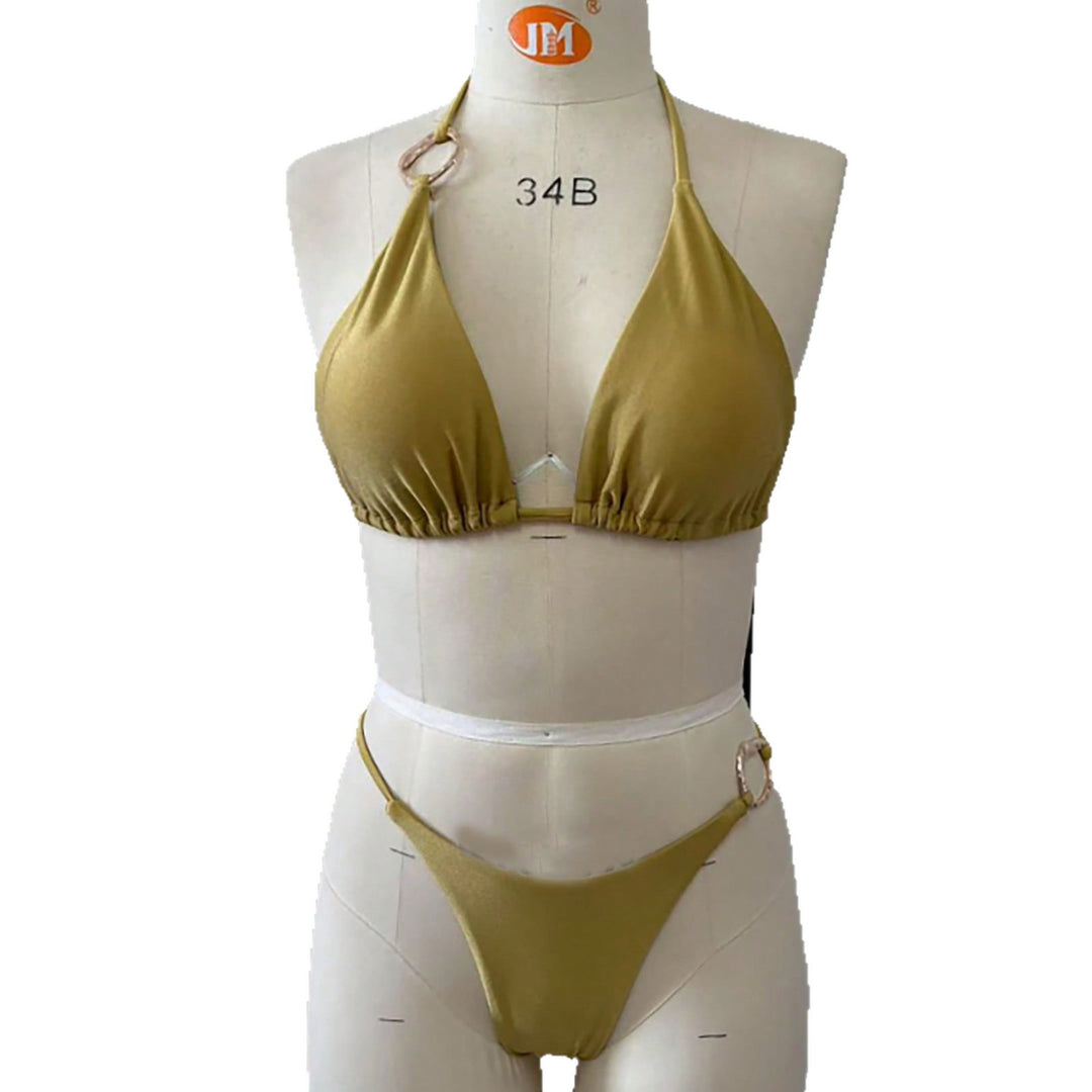 Damen Triangel-Bikini-Set mit modischen Metallringen Drune