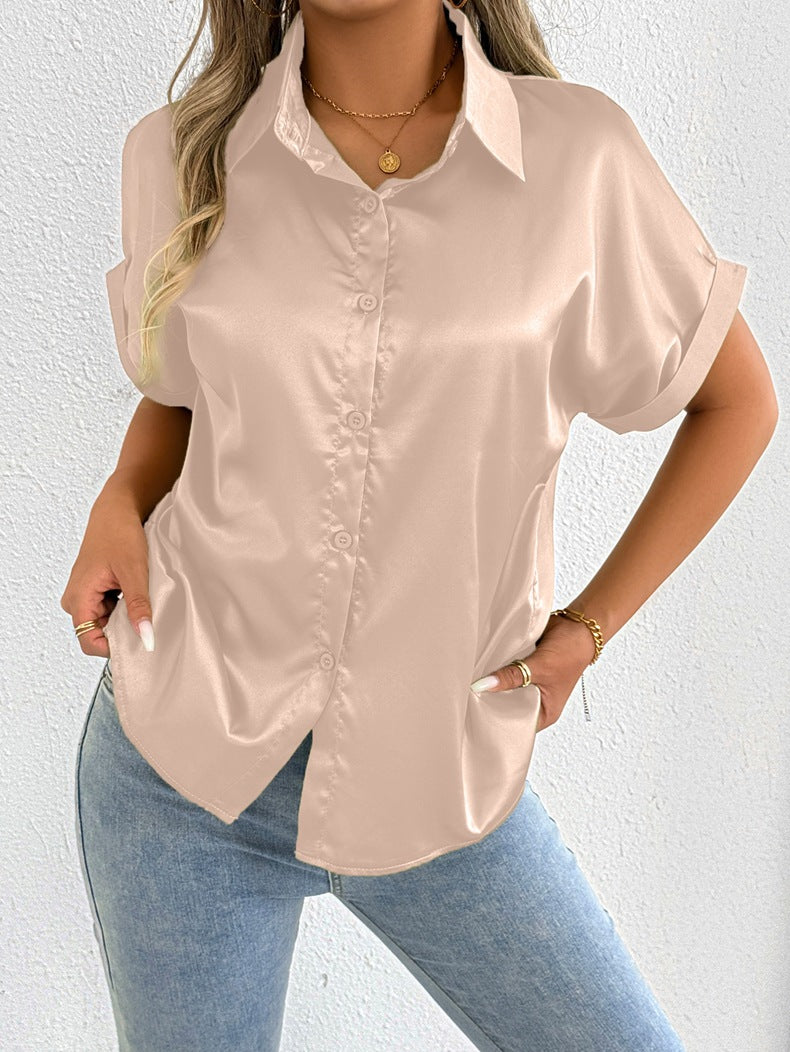 Damen Seidene Bluse mit kurzen Ärmeln Drune