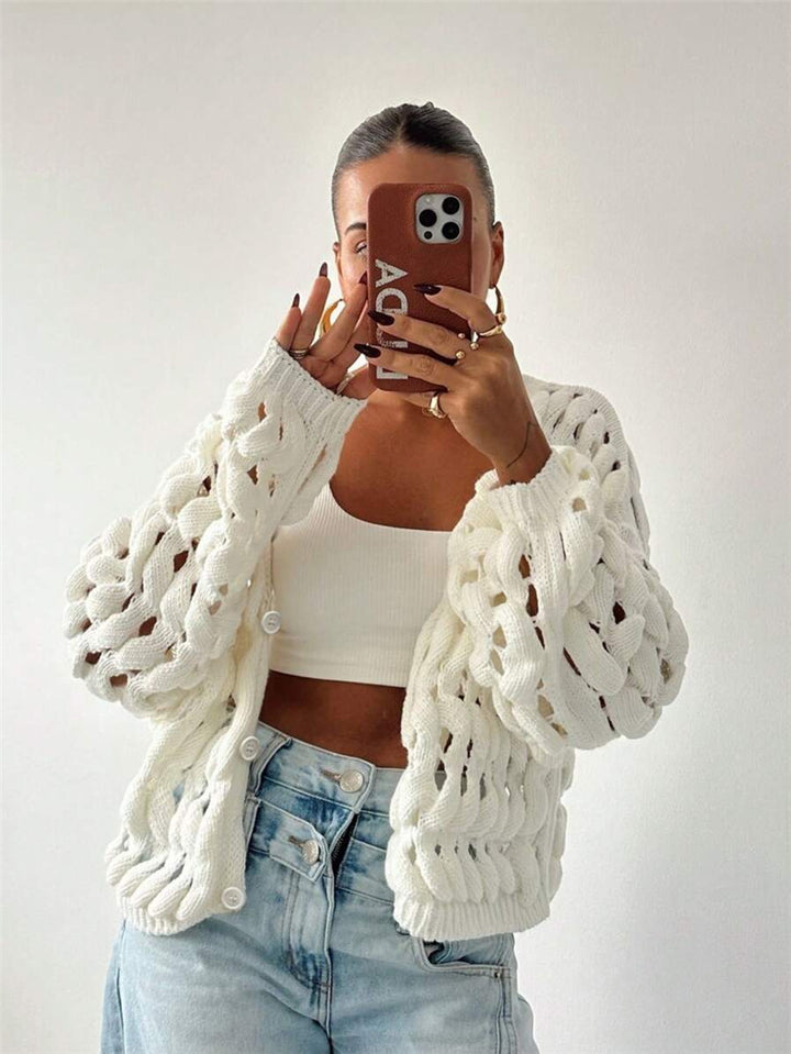 Damen Strickpullover mit einzigartigem Lochmuster und lässigem Schnitt Drune