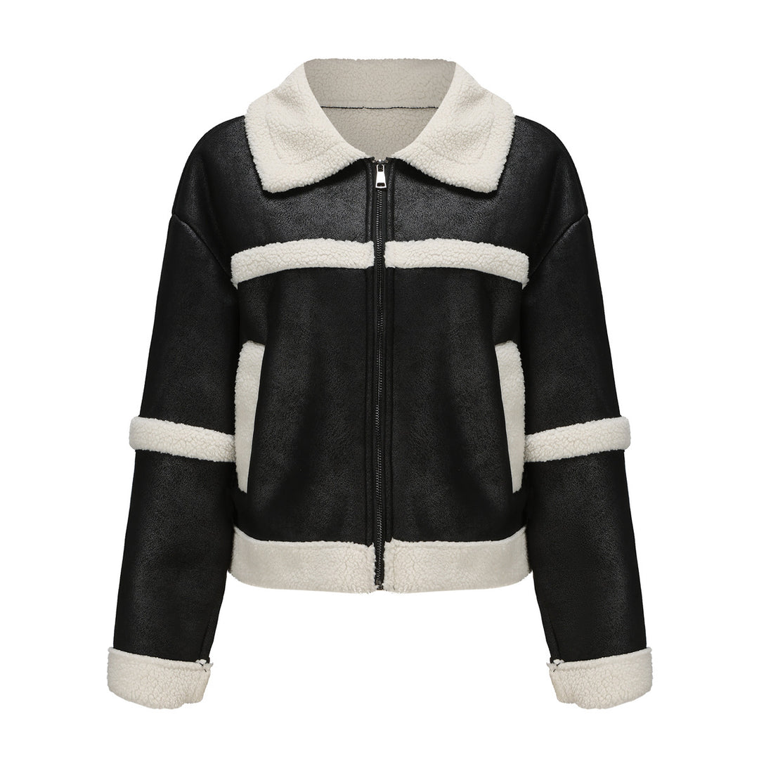 Damen nan kurze Teddyjacke im Aviator-Stil mit Reißverschluss Drune