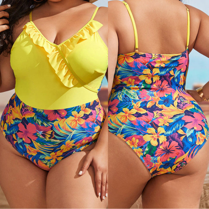 Damen Einteiliger Badeanzug mit floralem Wickeldetail und Rüschen Drune