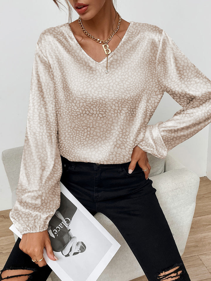 Damen Elegantes Blusentop mit V-Ausschnitt und voluminösen Ärmeln Drune