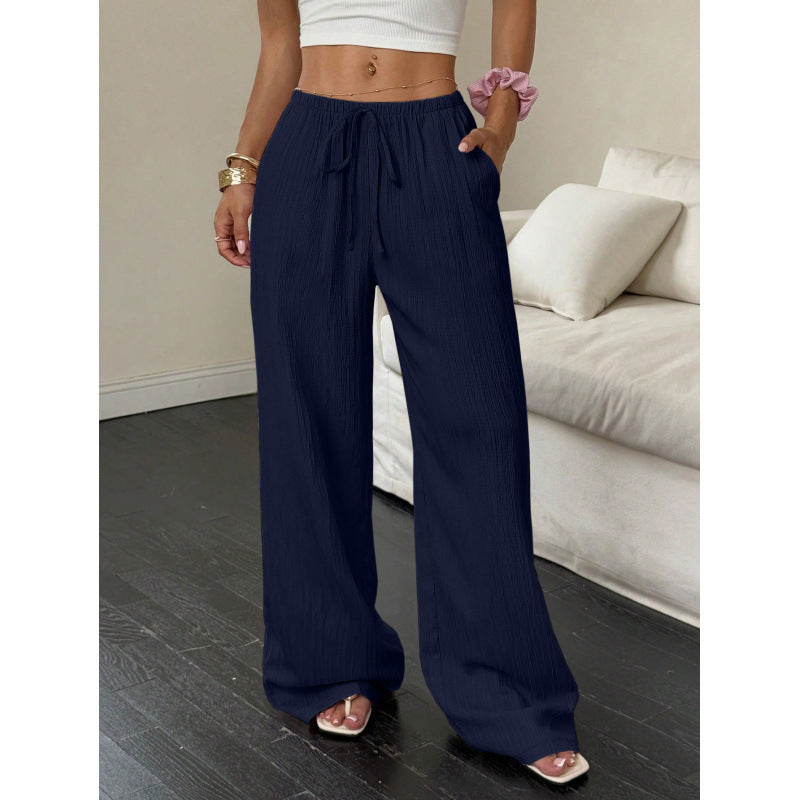 Damen lässige und weite Freizeit-Hose mit elastischem Bund und Bindegürtel Drune