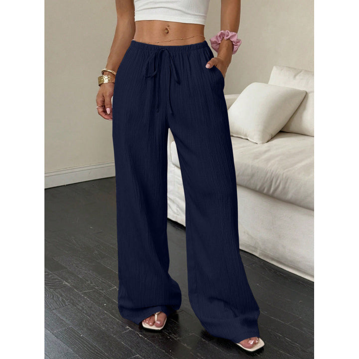 Damen lässige und weite Freizeit-Hose mit elastischem Bund und Bindegürtel Drune