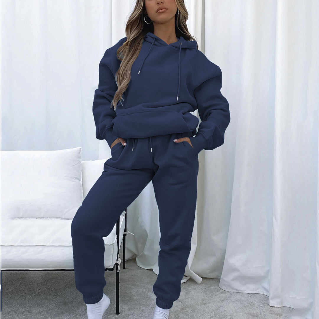Damen nan Cropped Kapuzenjacke und High-Waist Jogginghose Set aus French Terry mit elastischem Bund Drune