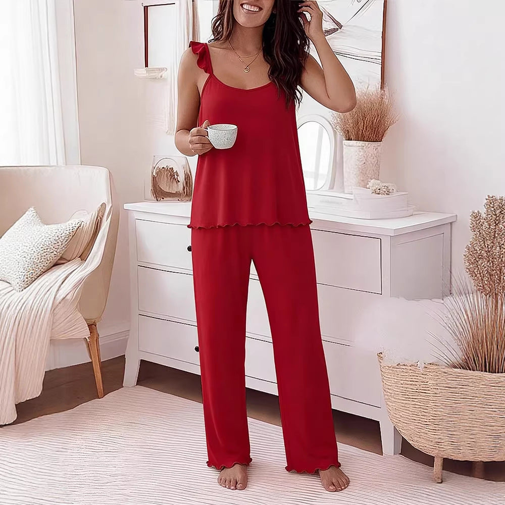 Damen Pyjama-Set mit zarten Rüschendetails und weichem Stoff Drune