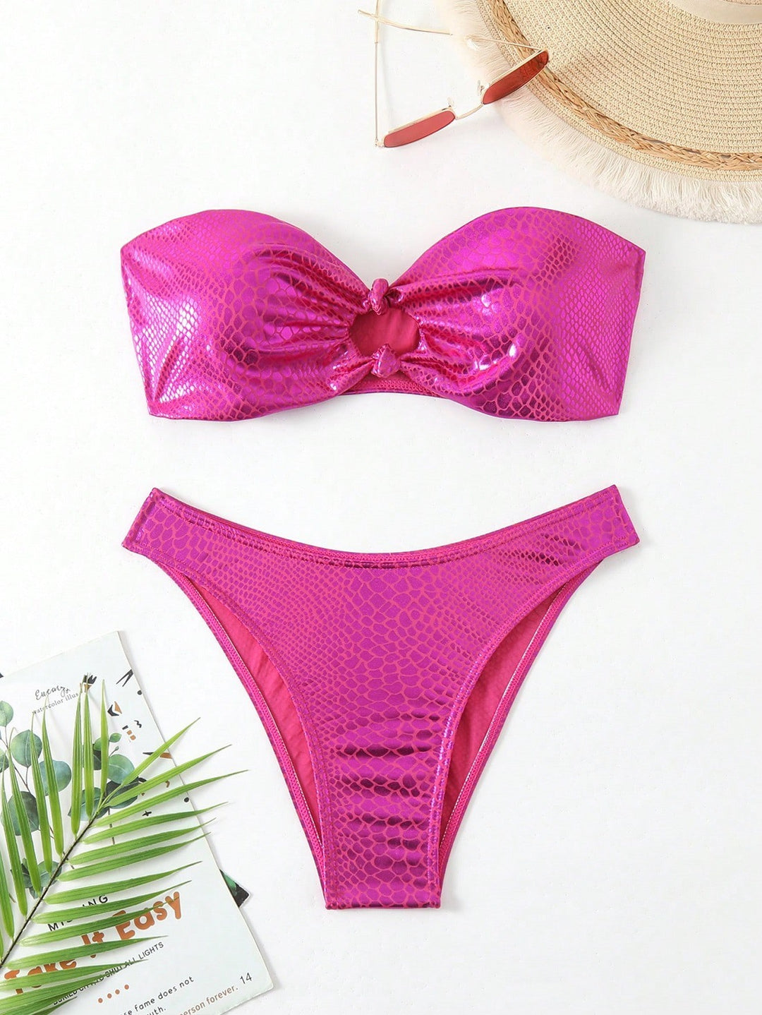 Damen Bandeau-Bikini mit hochglänzendem Schlangenmuster Drune