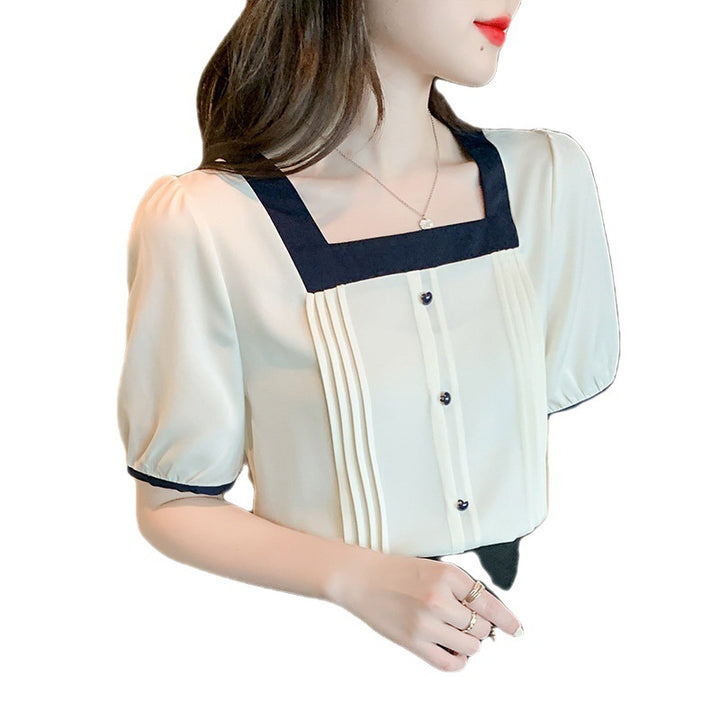 Damen Elegante Bluse mit Plissee-Details und kontrastierenden Akzenten Drune