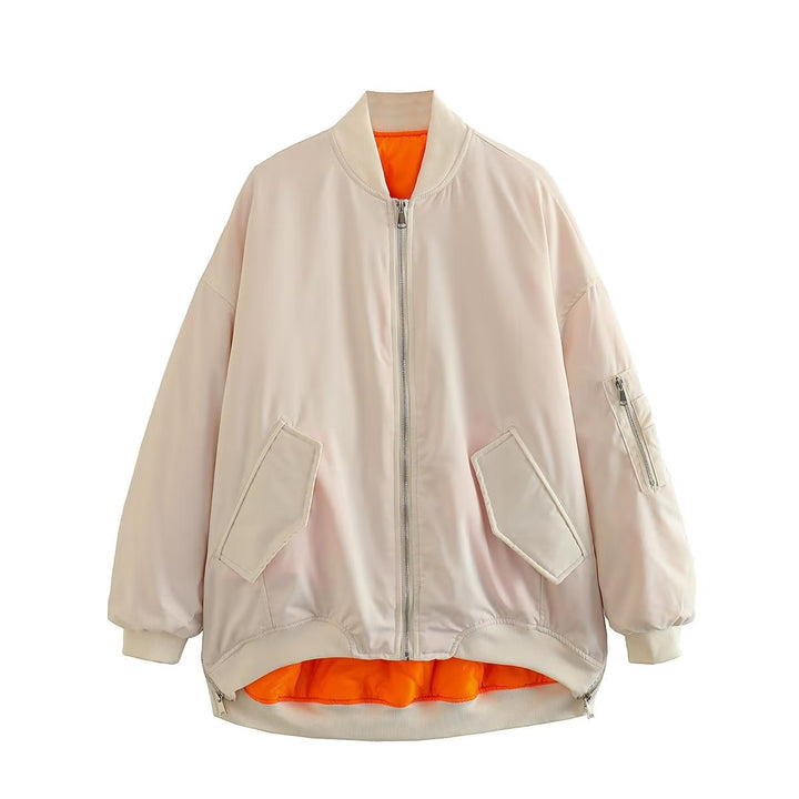 Damen modische Oversized Bomberjacke mit funktionalen Taschen und sportlichem Design Drune