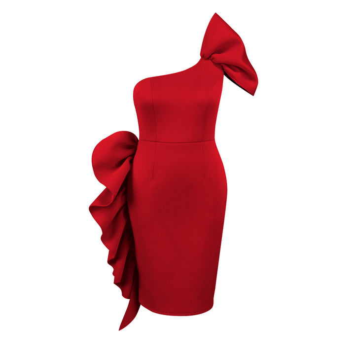 Damen Elegantes Trägerloses Cocktailkleid mit Rüschendetail Drune