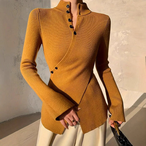Damen Chic Strickoberteil mit vielseitigen Knopfdetails Drune