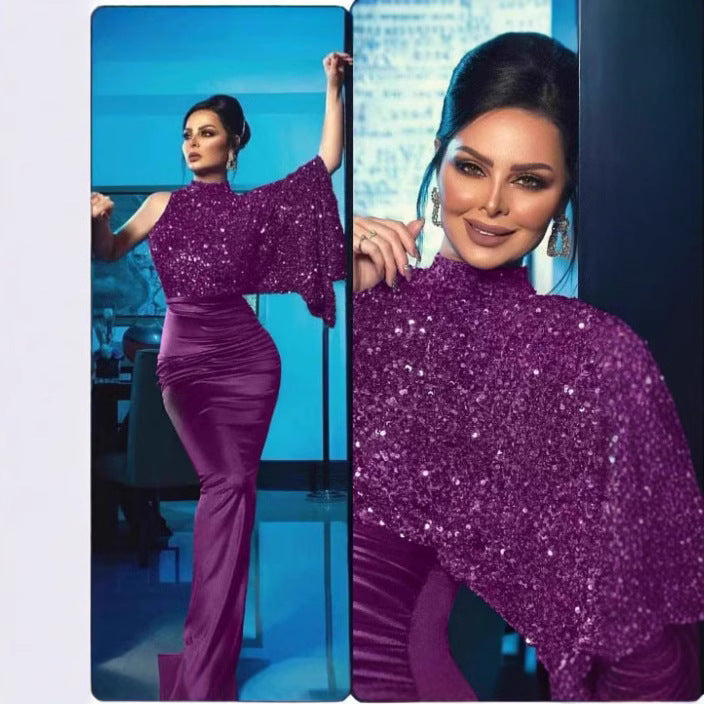 Damen Glitzerndes Abendkleid mit asymmetrischem Schnitt Drune