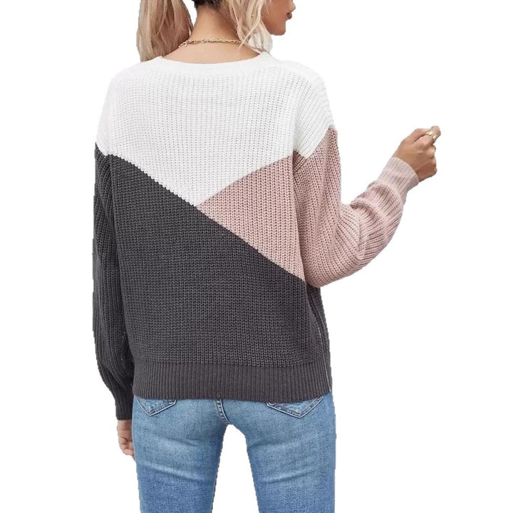 Damen Gemusterter Strickpullover mit modernem Farbblockdesign Drune