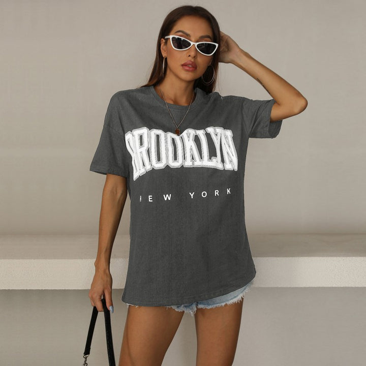 Damen oversized T-Shirt mit trendigem Brooklyn-Print Drune