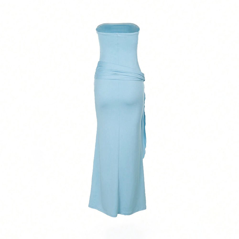 Damen Maxi-Kleid mit schulterfreiem Design und seitlichem Schlitz Drune