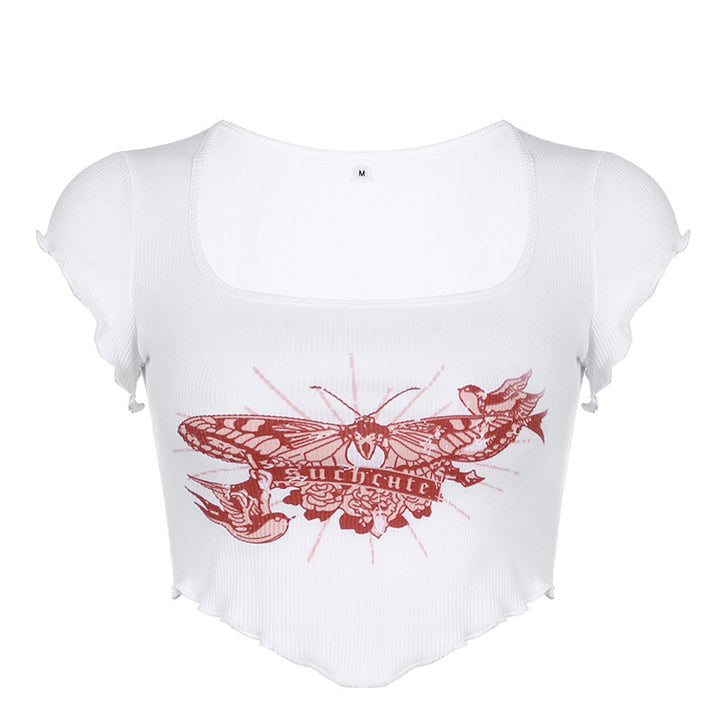 Damen Cropped Top mit kreativem Schmetterlingsdesign Drune