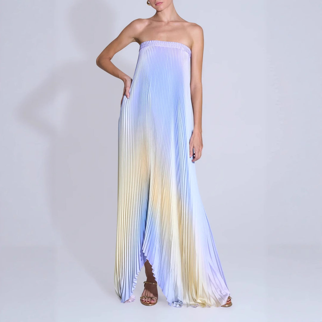 Damen Maxi-Kleid mit kunstvollem Plissee-Design und floralem Druck Drune
