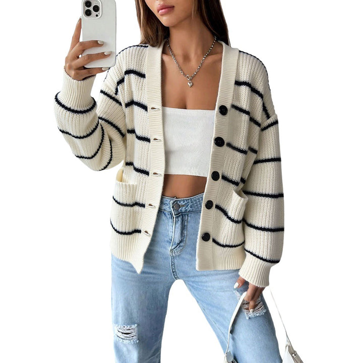 Damen Strickjacke mit langen Ärmeln und klassischen Streifendetails Drune