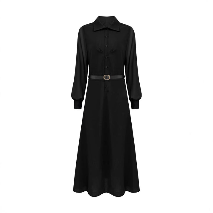 Damen Maxikleid mit transparenten Ärmeln und Taillengürtel Drune