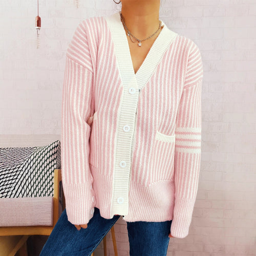 Damen Strickjacke mit modischem Streifenmuster Drune