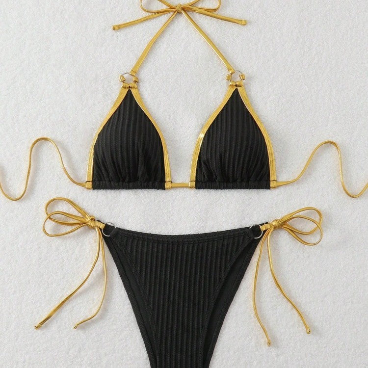 Damen Bikini-Set mit glänzenden Akzenten und verstellbaren Bindebändern Drune