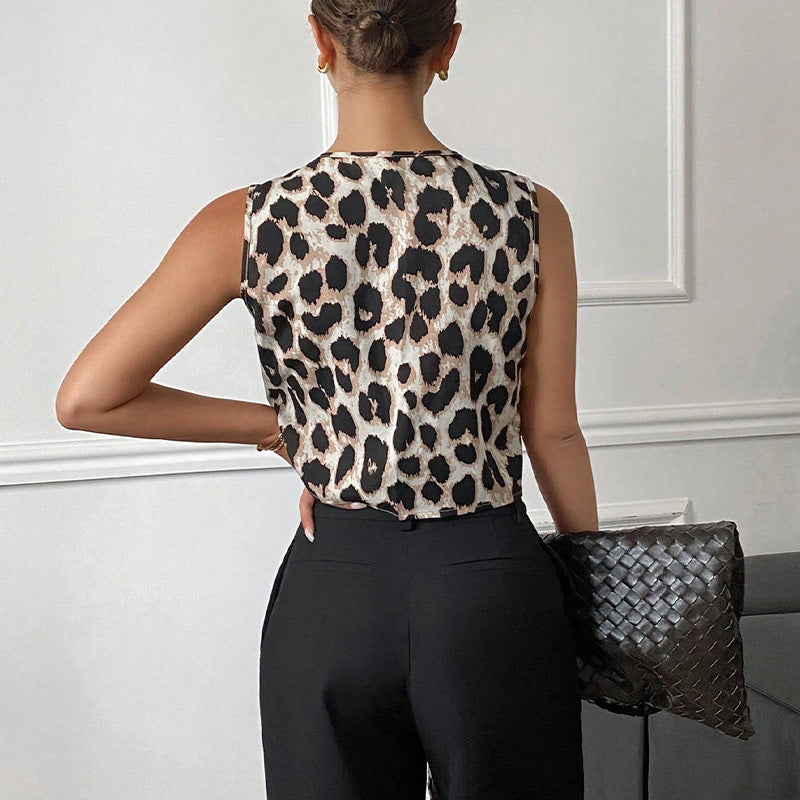 Damen Oberteil mit Schleifen-Detail und leopardenmuster Drune