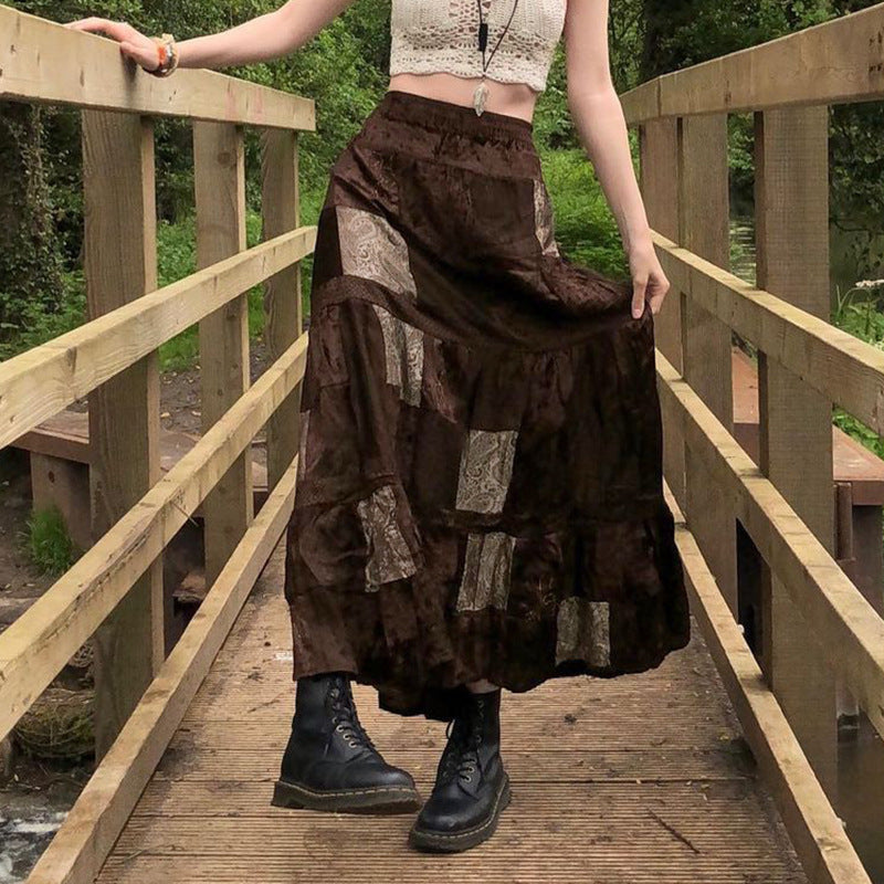 Damen Maxirock mit floralen Patchwork-Mustern und voluminösem Saum Drune
