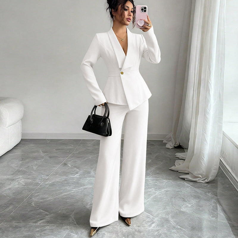 Damen eleganter Blazeranzug mit schmalem Schnitt und hohem Kragen Drune