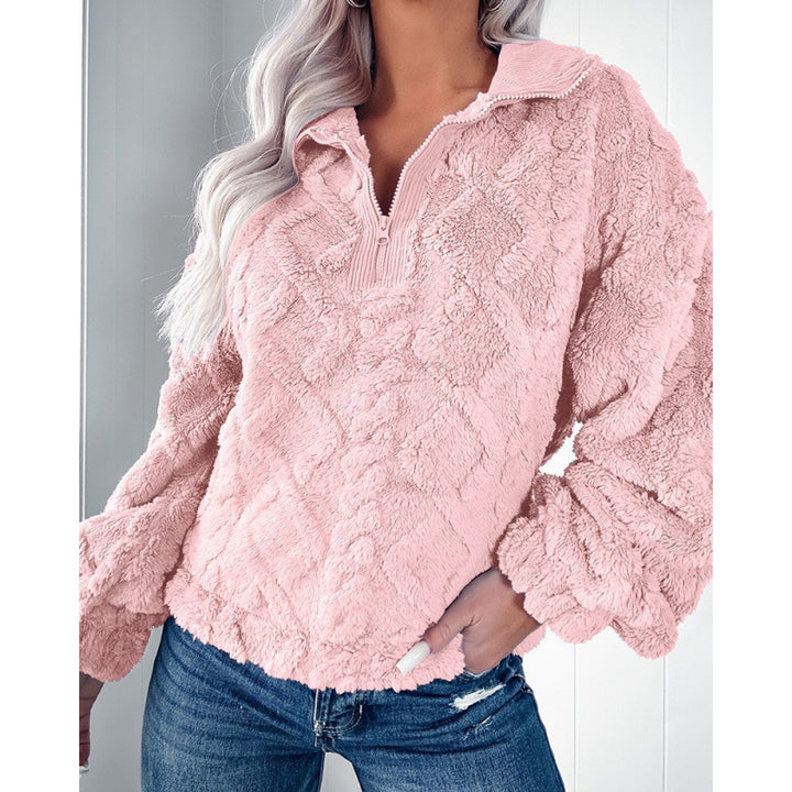 Damen Kuscheliger Fleece-Pullover mit hohem Kragen und Halb-Reißverschluss Drune