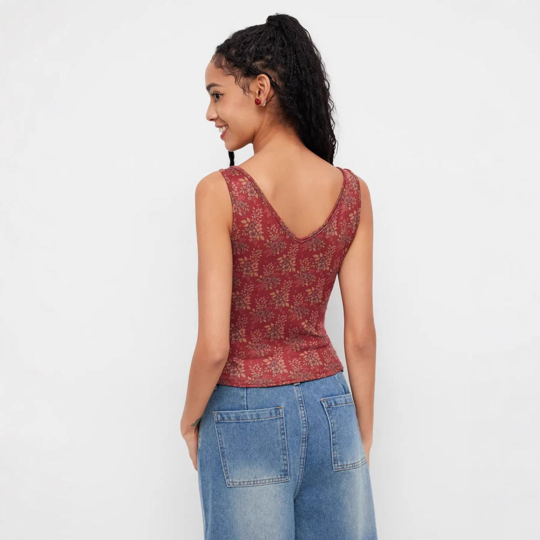 Damen Dekoratives Floral Top mit Raffungen Drune