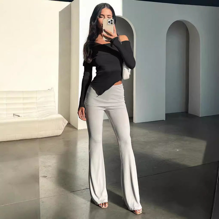 Damen Off-Shoulder Shirt mit eleganten Trompetenärmeln Drune