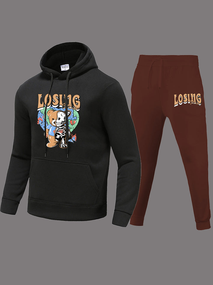 Damen Hoodie und Jogginghose Set mit kreativem Bärenmotiv und modernem Schnitt Drune