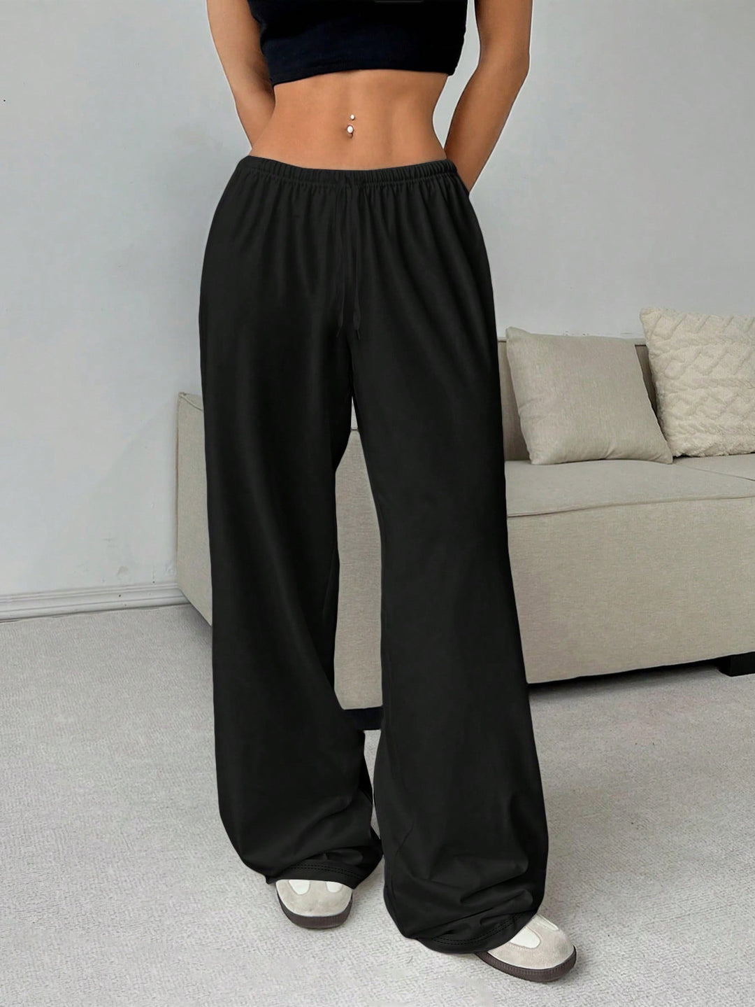 Damen nan weiter Highwaist Palazzo-Jogger mit elastischem Komfortbund, Kordelzug und seitlichen Eingrifftaschen Drune