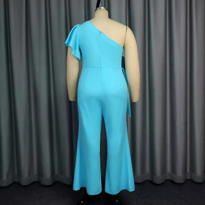 Damen eleganter Jumpsuit mit asymmetrischem Design und floraler Applikation Drune