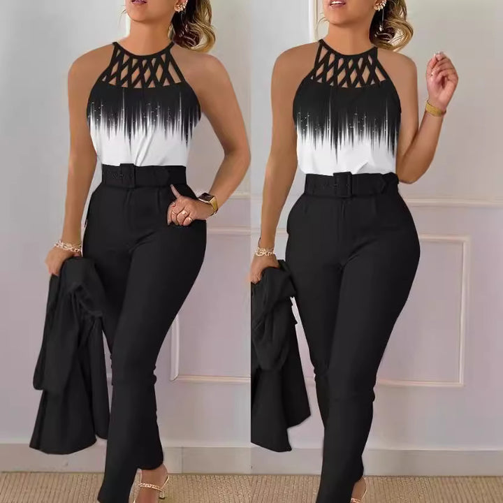Damen Schicke Bluse mit Netzträgern und eleganter Hose Drune