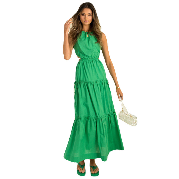 Damen Langarm Maxikleid mit verspielten Seitenausschnitten und fließendem Rock Drune
