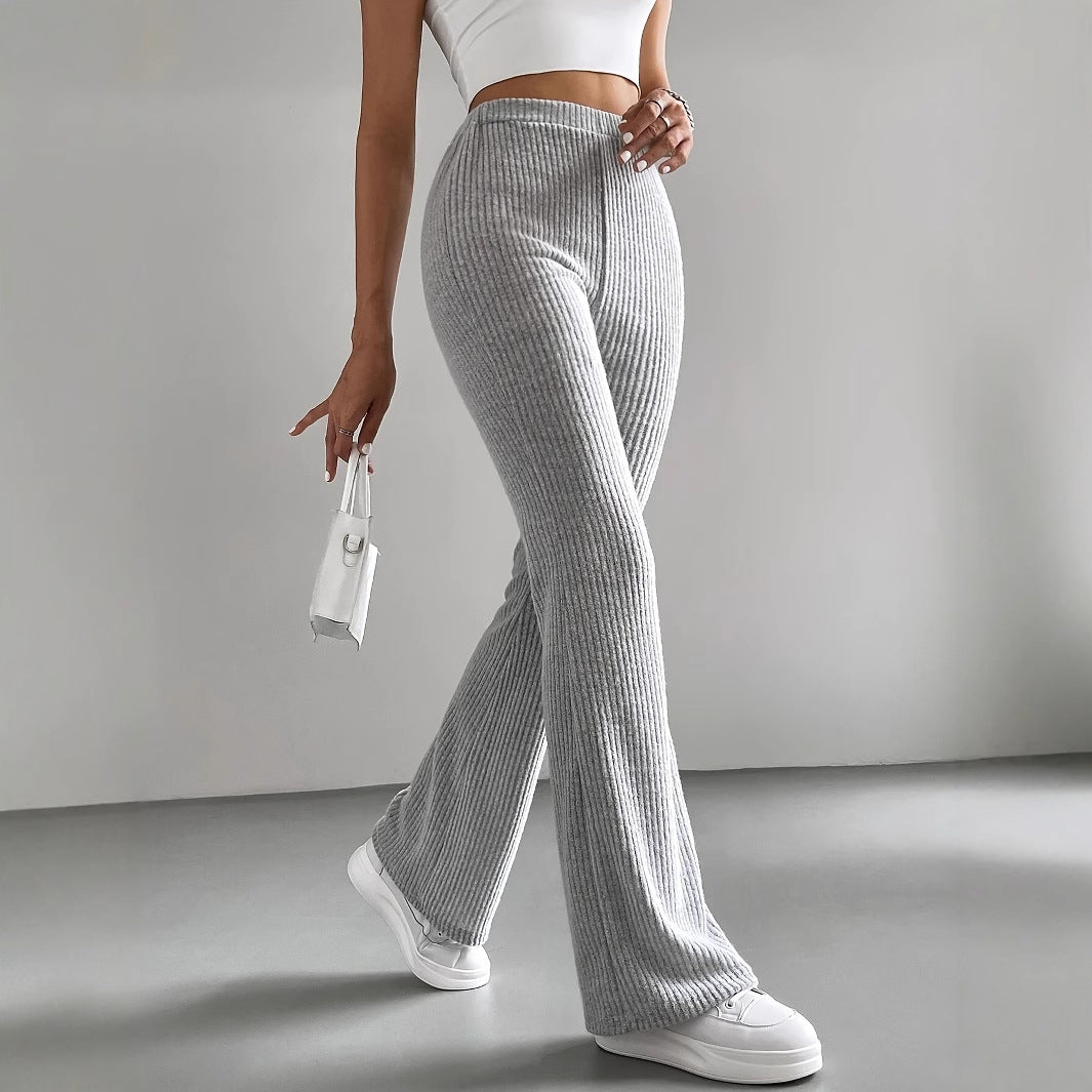 Damen lässige Ripp-Hosen mit hohem Bund und weitem Bein Drune