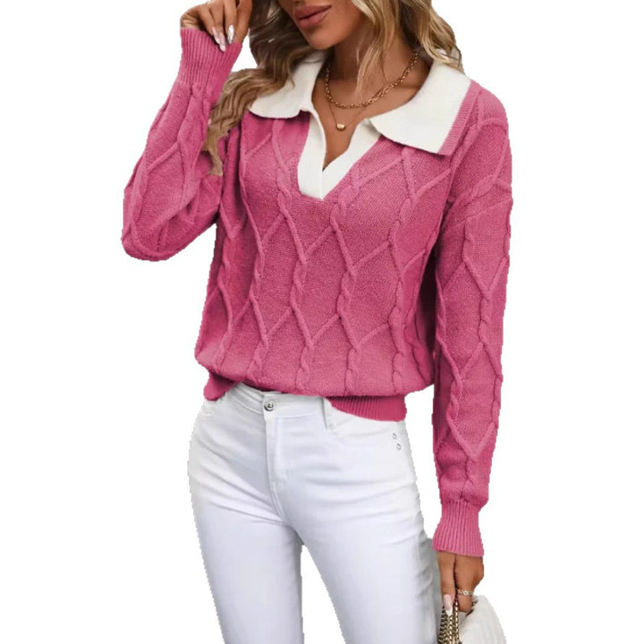 Damen Strickpullover mit klassischem Polokragen und Rautenstruktur Drune