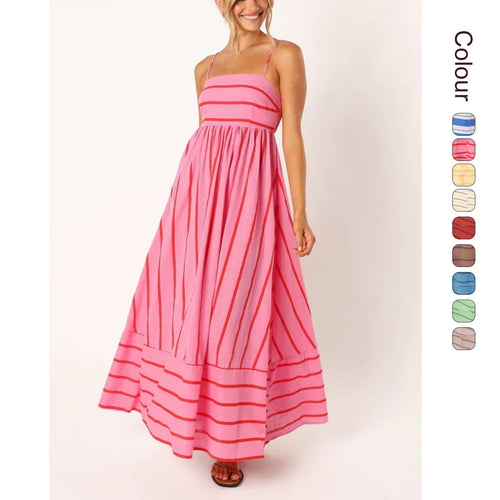 Damen Maxi-Kleid mit schmalen Spaghettiträgern und eleganten Querstreifen Drune