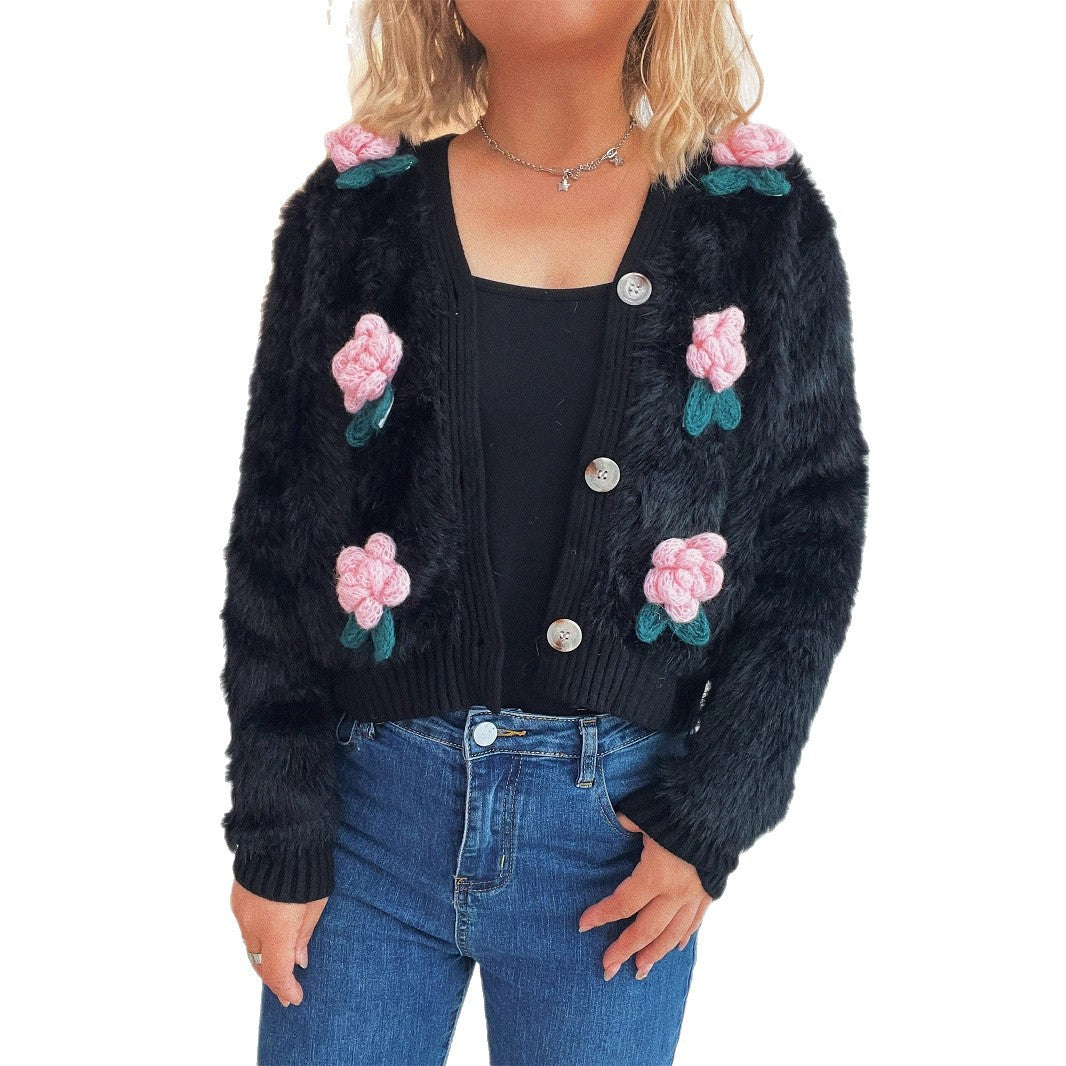 Damen Strickjacke mit floralen Applikationen und weichem Material Drune