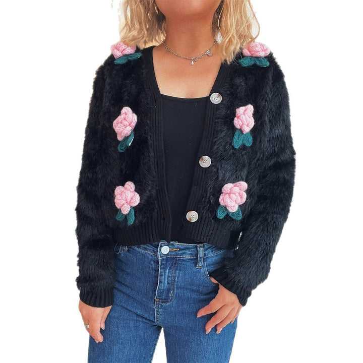Damen Strickjacke mit floralen Applikationen und weichem Material Drune