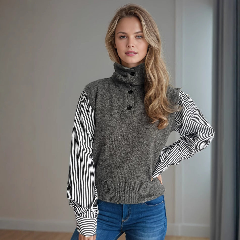 Damen Strickpullover mit modernem Kragen und eleganten gestreiften Ärmeln Drune