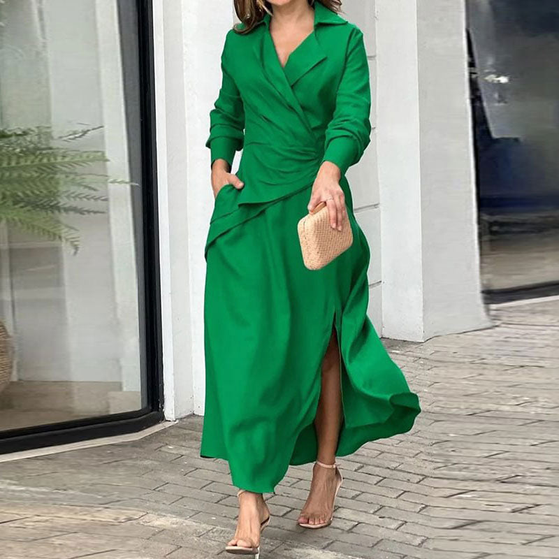 Damen Wickelmaxikleid mit eleganten Drapierungen und seitlichem Schlitz Drune