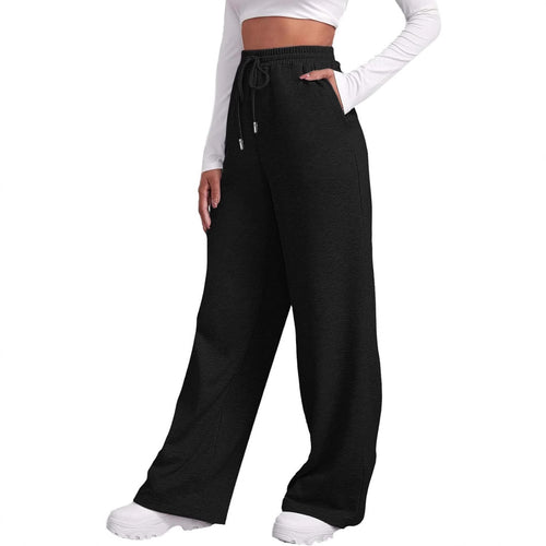 Damen nan weite High‑Waist Palazzo-Loungehose mit elastischem Komfortbund, Kordelzug und seitlichen Eingrifftaschen Drune