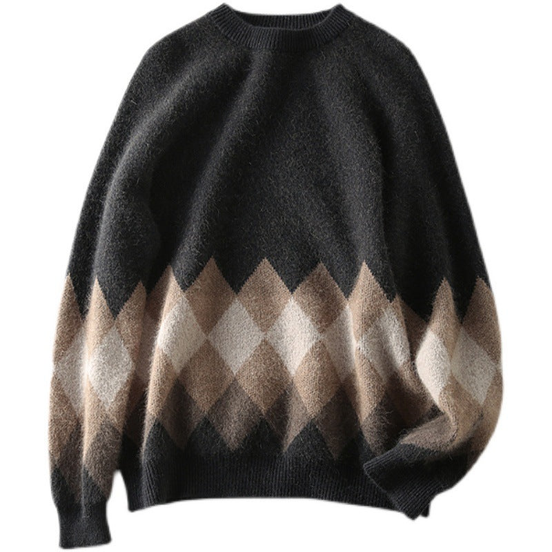 Damen lässiger Strickpullover mit modernem Rhombenmuster und weichem Material Drune