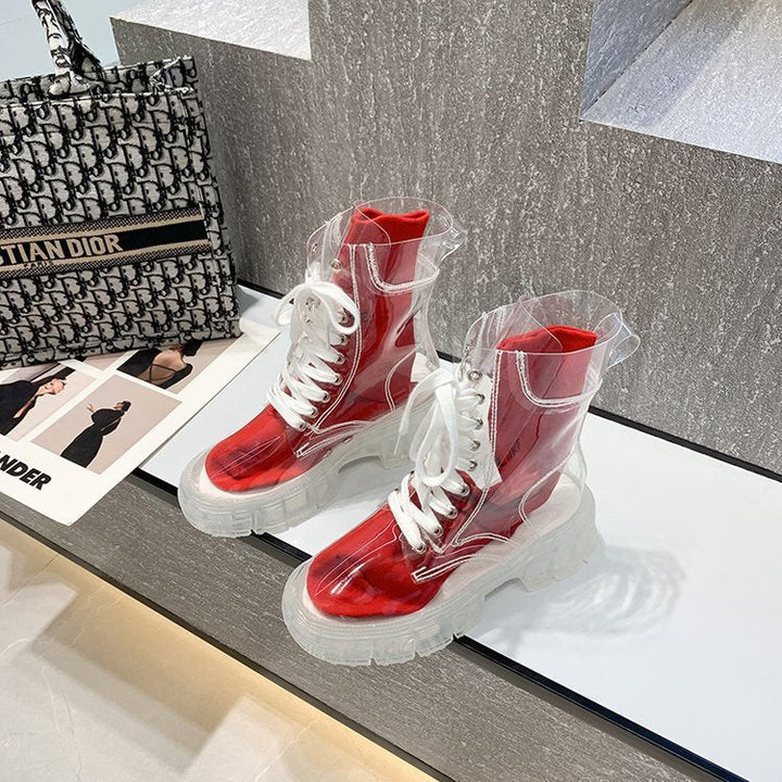 Damen Transparente Chunky Stiefel mit modischem Obermaterial und robustem Sohlenprofil Drune