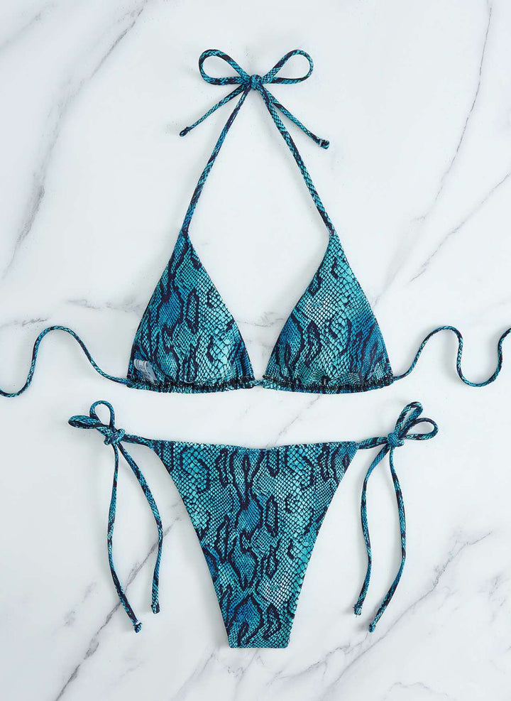 Damen Triangel-Bikini mit Schlangenprint und verstellbaren Trägern Drune