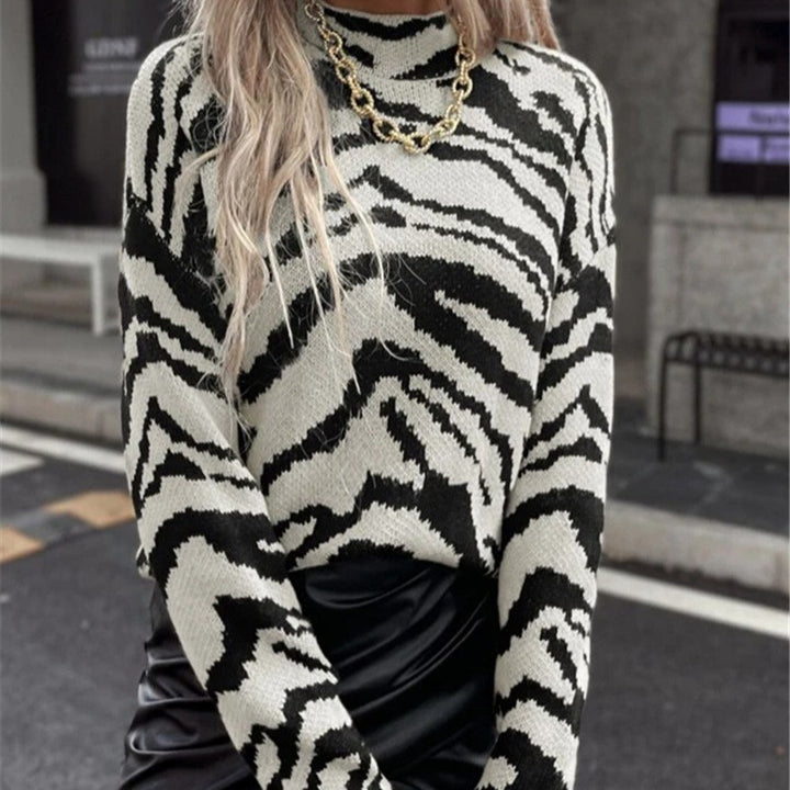 Damen modischer Pullover mit Zebramuster Drune